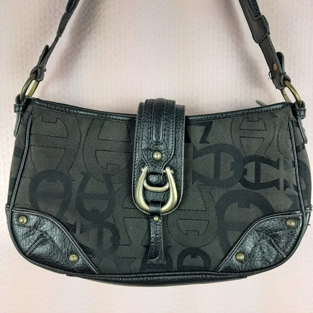 Vintage Etienne Aigner Handbag Black with Logo Leather Fabric Zipper